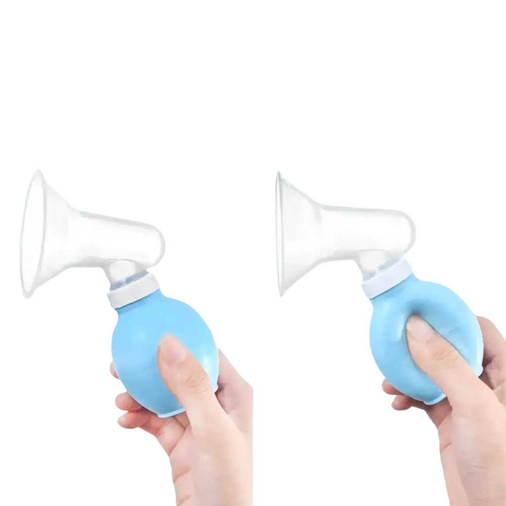 Blue manual silicone breast pump with clear plastic funnel attachment bpa free for breastfeeding use