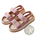 Maogu striped canvas walking sandals pink woven fabric with two velcro straps and a white rubber sole