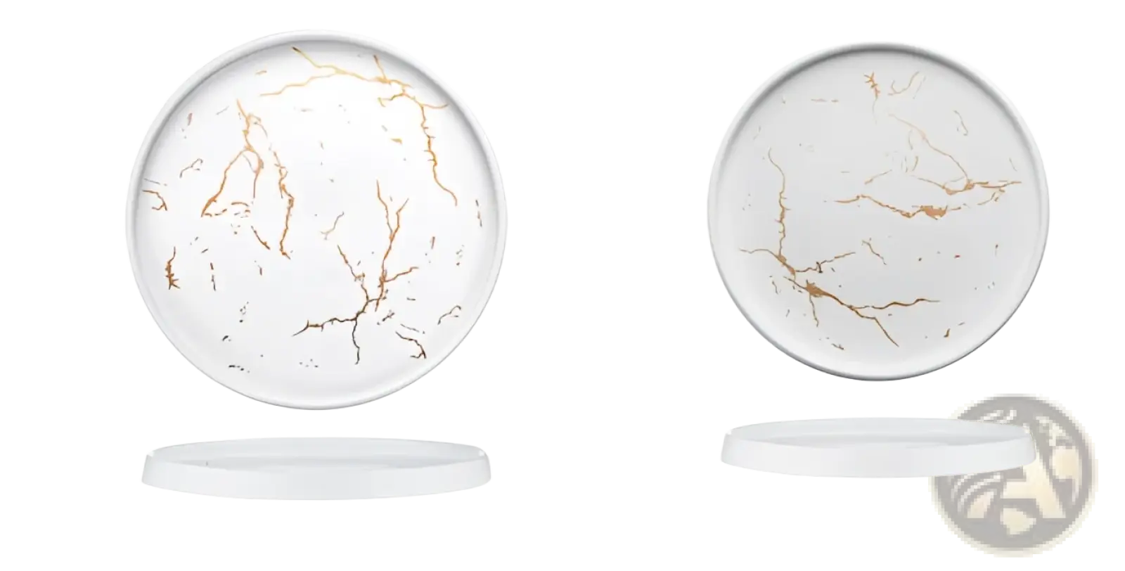 White ceramic marble plate with gold veining 24.7cm diameter 2.5cm height elegant serving tray