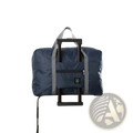 Navy blue foldable travel duffle bag with gray straps and retractable handle by markroyal for large capacity use