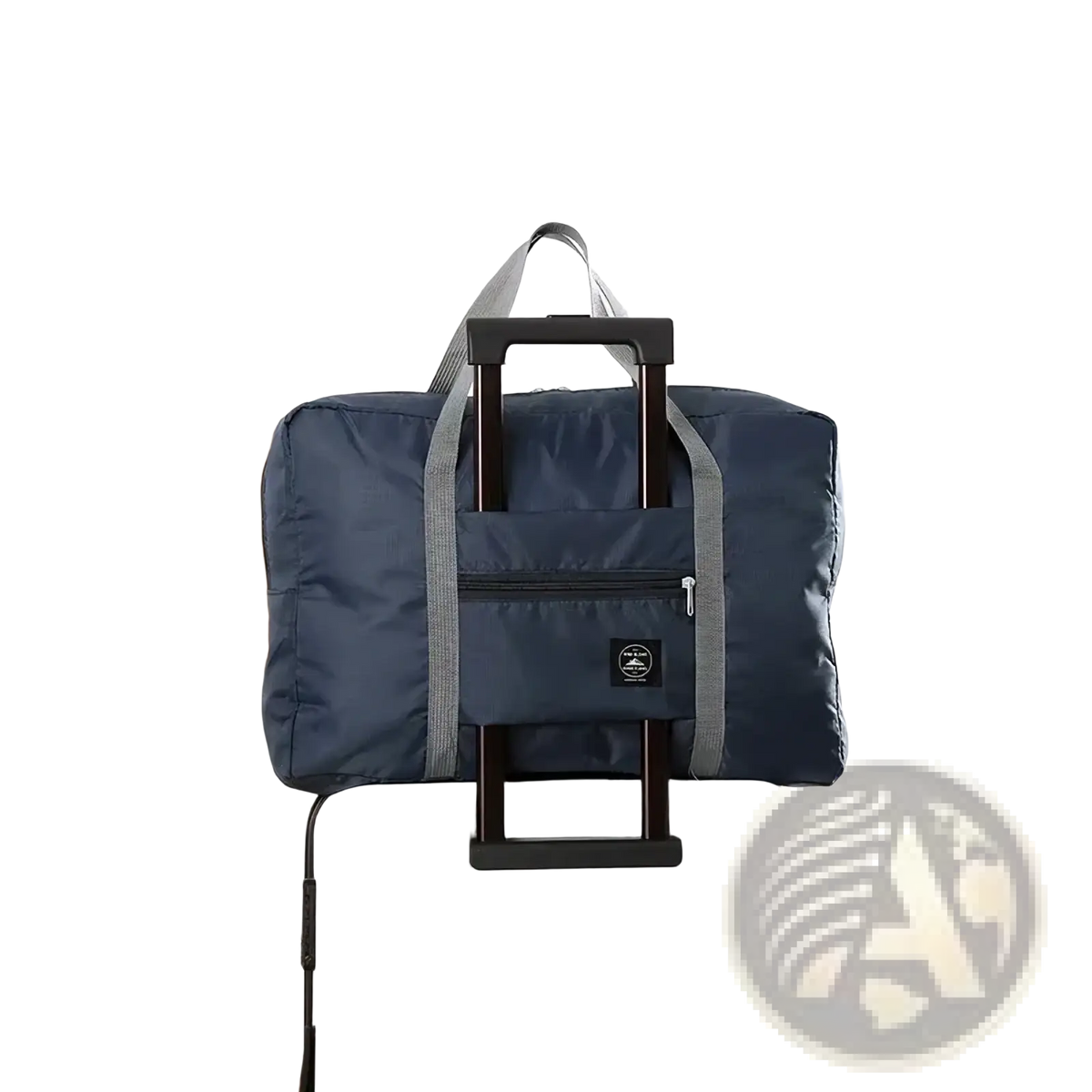 Navy blue foldable travel duffle bag with gray straps and retractable handle by markroyal for large capacity use
