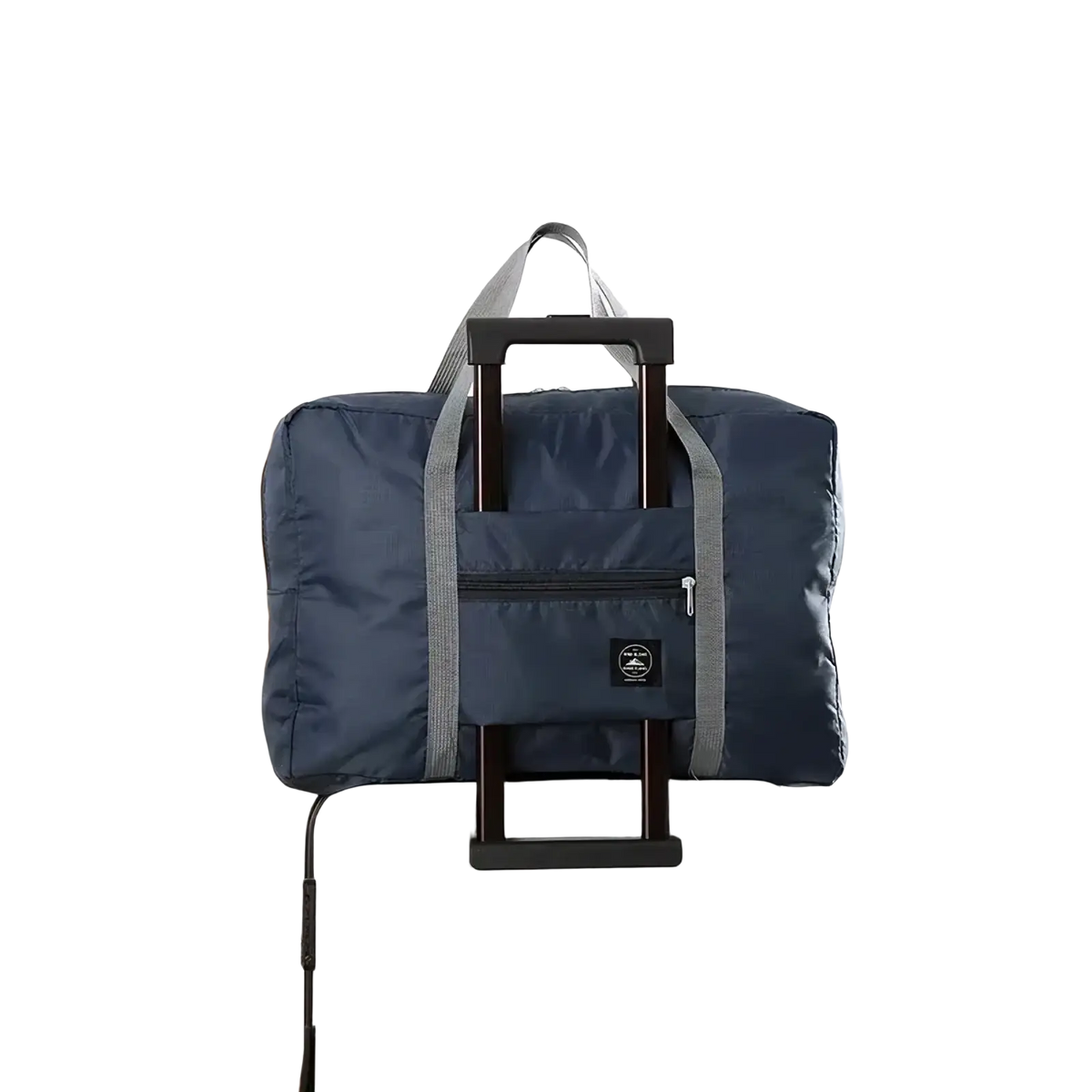 Navy blue foldable travel duffle bag with gray straps and retractable handle by markroyal for large capacity use
