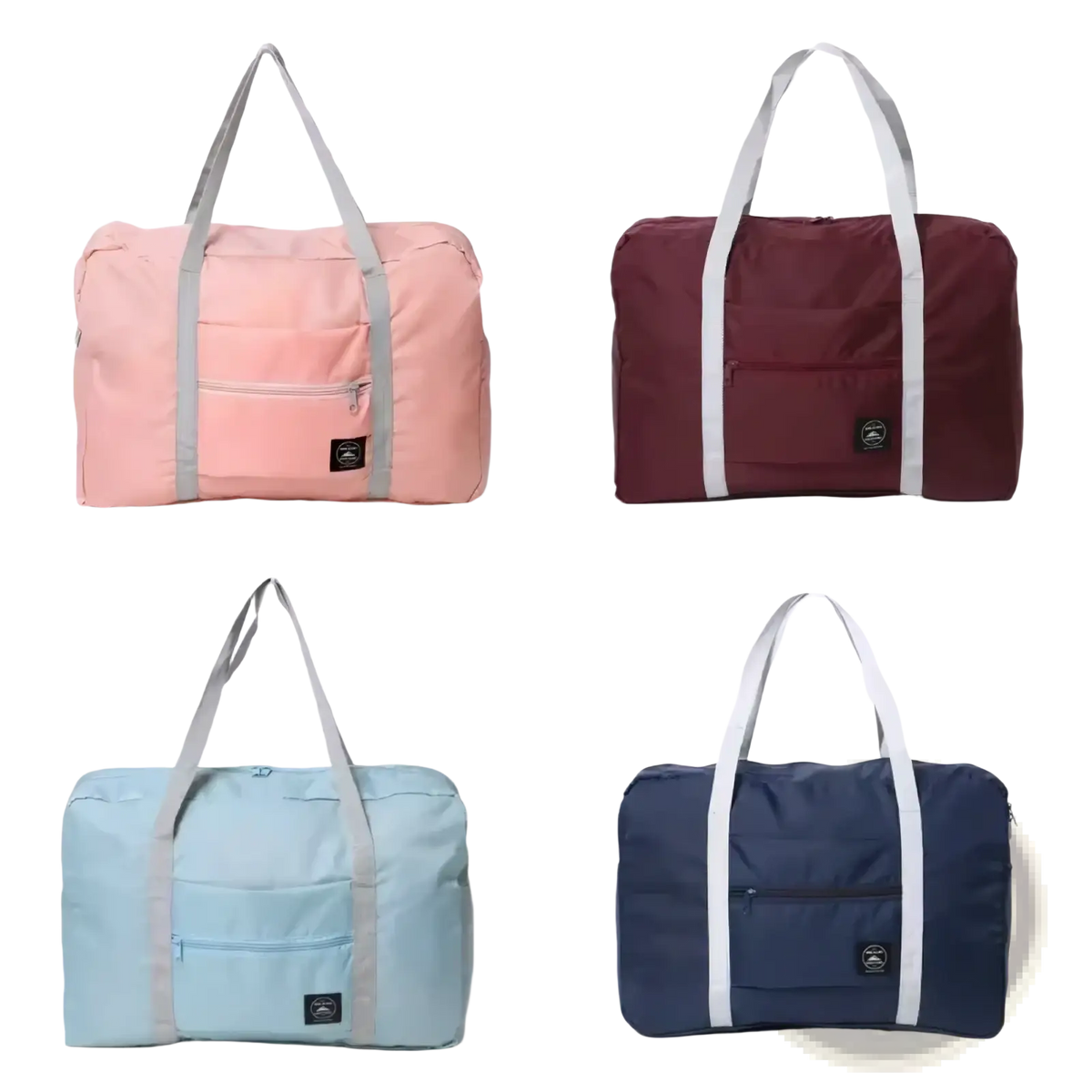 Markroyal large capacity foldable travel duffle bags in pink maroon light blue and navy with gray and white handles