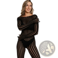 Black and nude striped knit jumpsuit with long sleeves combining comfort and style in a versatile romper design