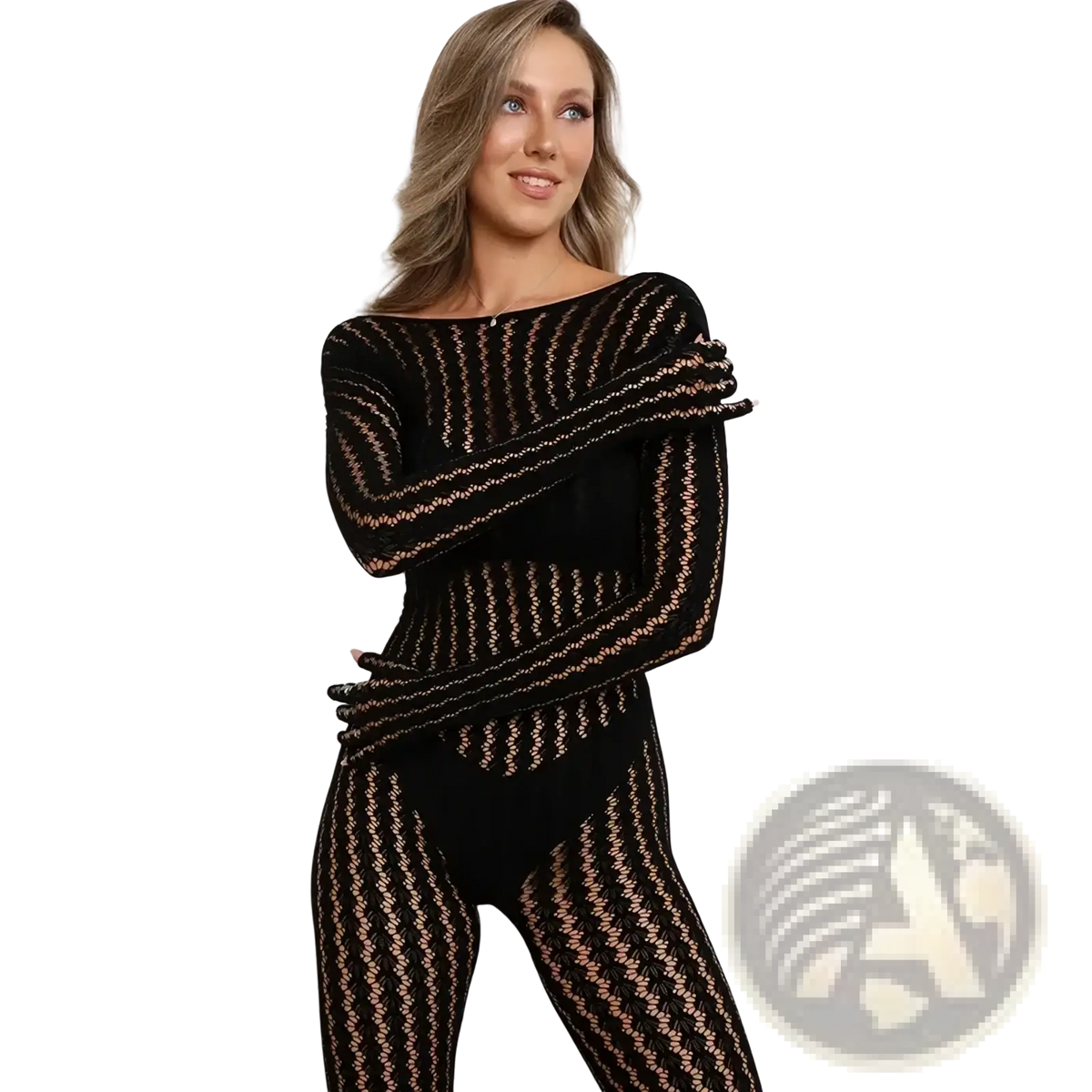 Black and nude striped knit jumpsuit with long sleeves combining comfort and style in a versatile romper design