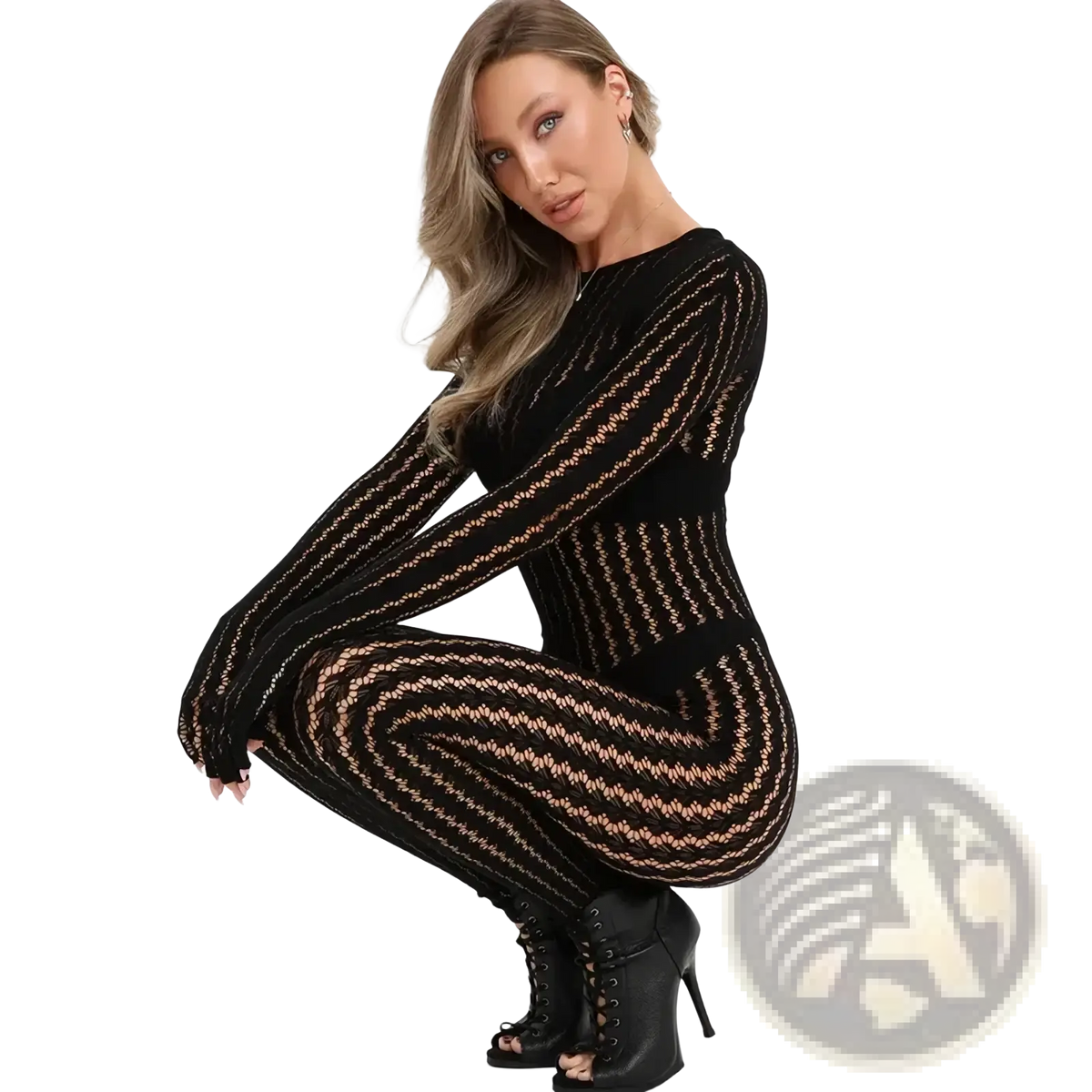 Black and nude striped knit bodysuit with long sleeves featured in maroon knit jumpsuit striped romper product line