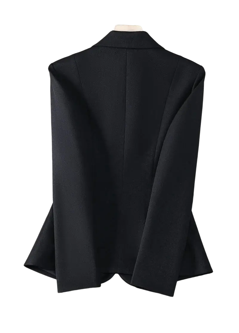 Black tailored blazer with a sleek structured design and smooth fabric featured in maroon single button slim work blazer