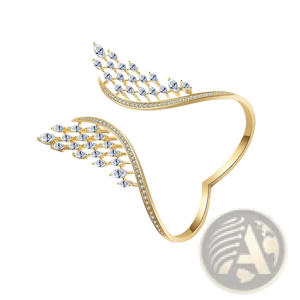 Gold-toned marquise crystal angel wing bangle bracelet featuring clear marquise-cut and round crystals