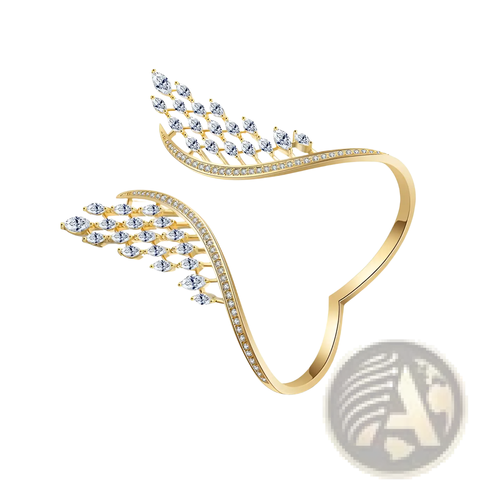 Gold-toned marquise crystal angel wing bangle bracelet featuring clear marquise-cut and round crystals