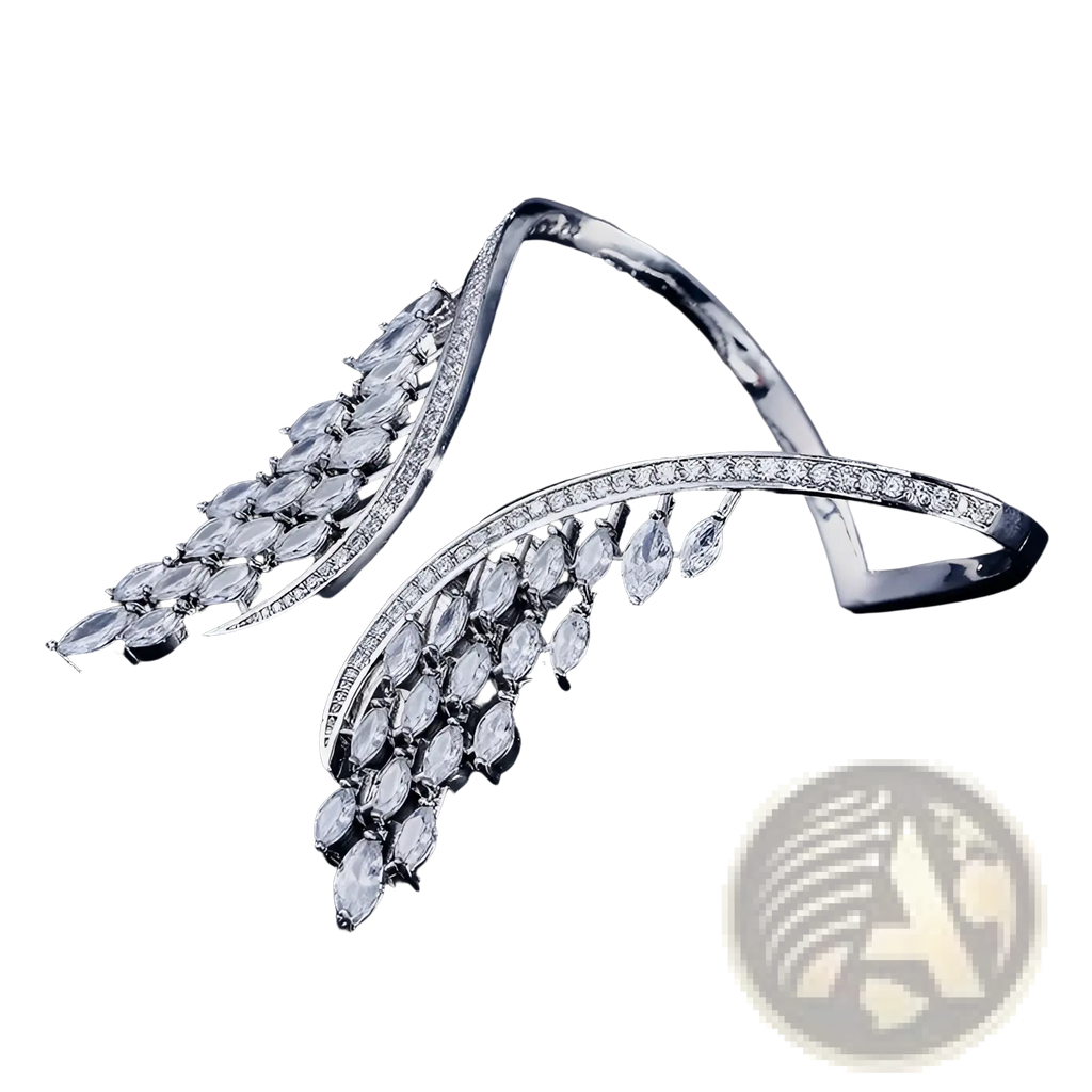 Silver Marquise crystal angel wing bangle bracelet with wing-shaped design and cascading clear crystals