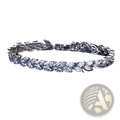 Silver-toned marquise zircon leaf tennis bracelet featuring clear crystals in a polished silver intricate design