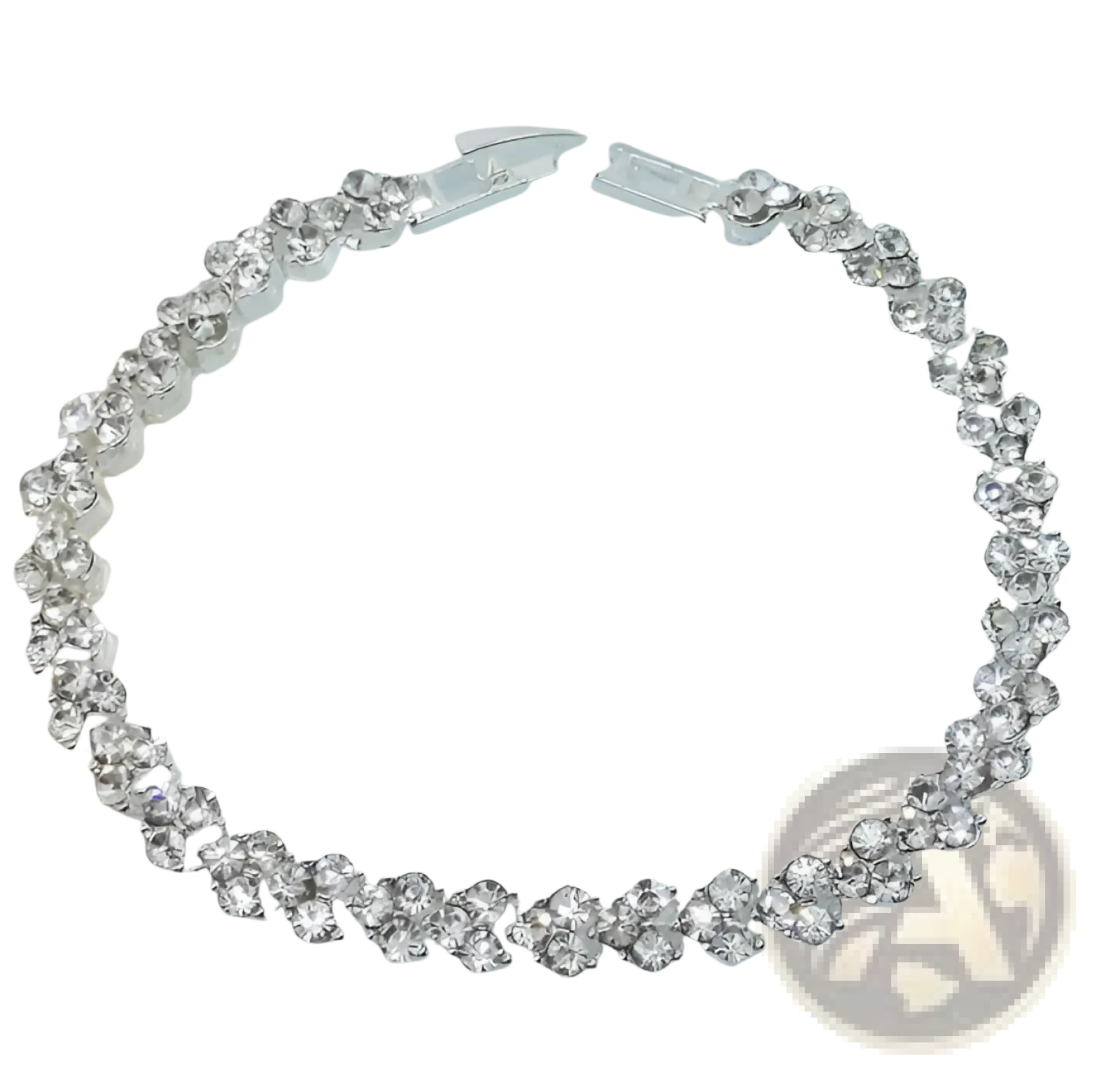 Marquise zircon leaf tennis bracelet in polished silver with clear faceted crystals arranged in a delicate floral pattern