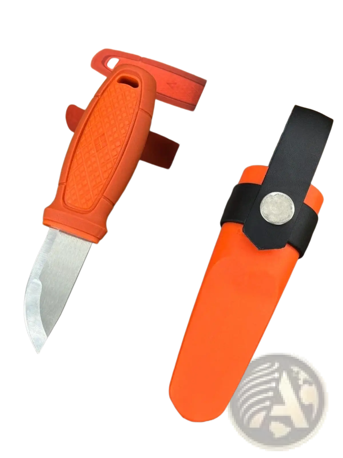 Orange-handled Mars Madam olive green edc pocket knife with stainless steel blade and textured grip