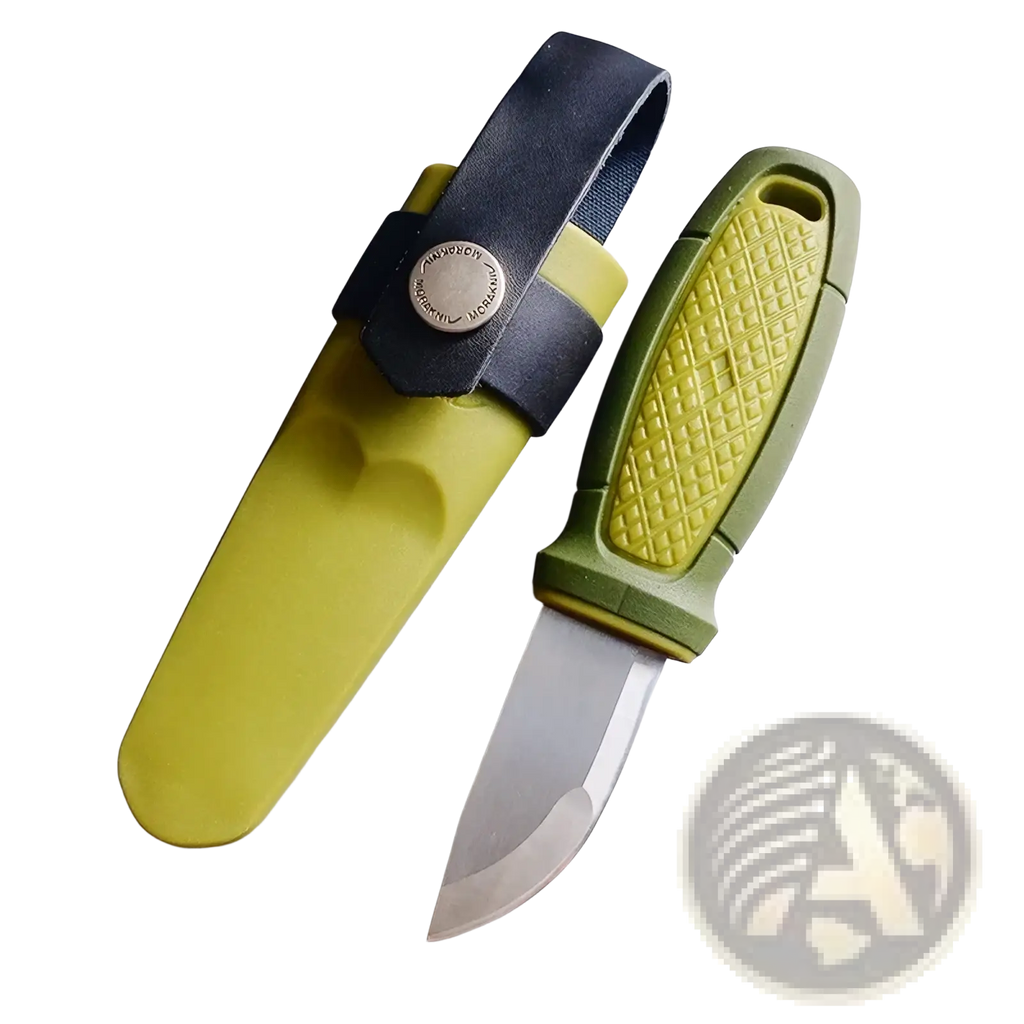 Mars Madam olive green edc pocket knife with textured grip silver blade and matching sheath with black leather strap