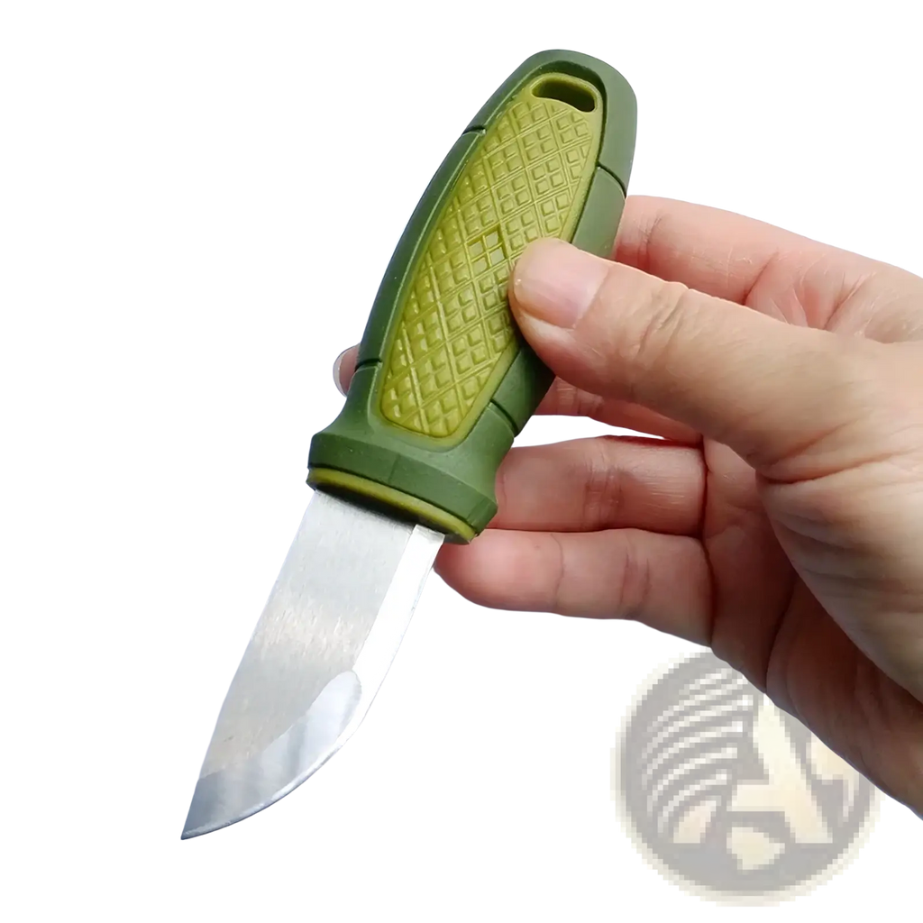 Mars Madam olive green edc pocket knife with yellow textured plastic handle and stainless steel folding blade