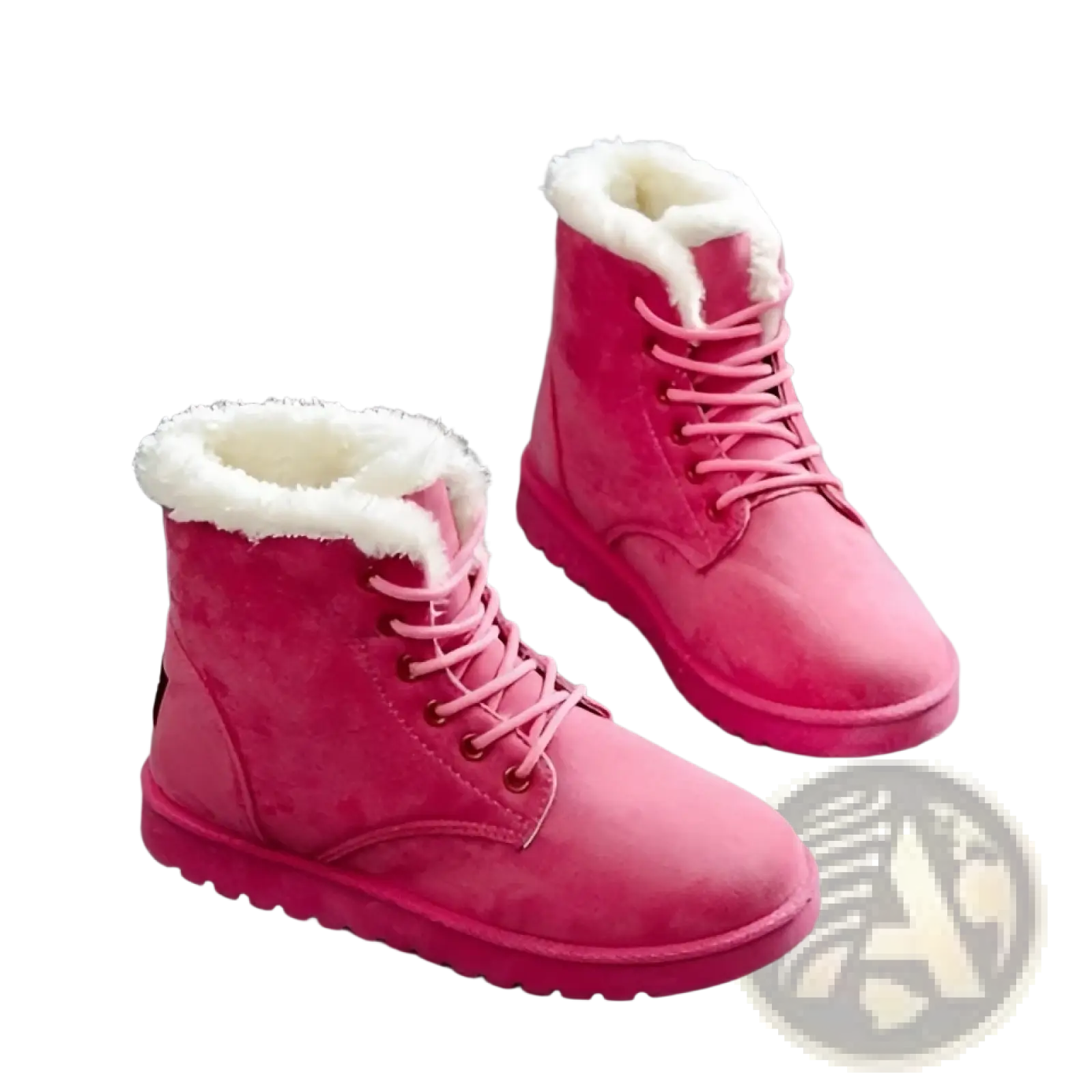 Martin boots women suede fur lined winter shoes in pink with white faux fur lining and matching laces