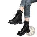 Martin boots women’s black leather chunky lace up combat boots with side zipper and durable sole