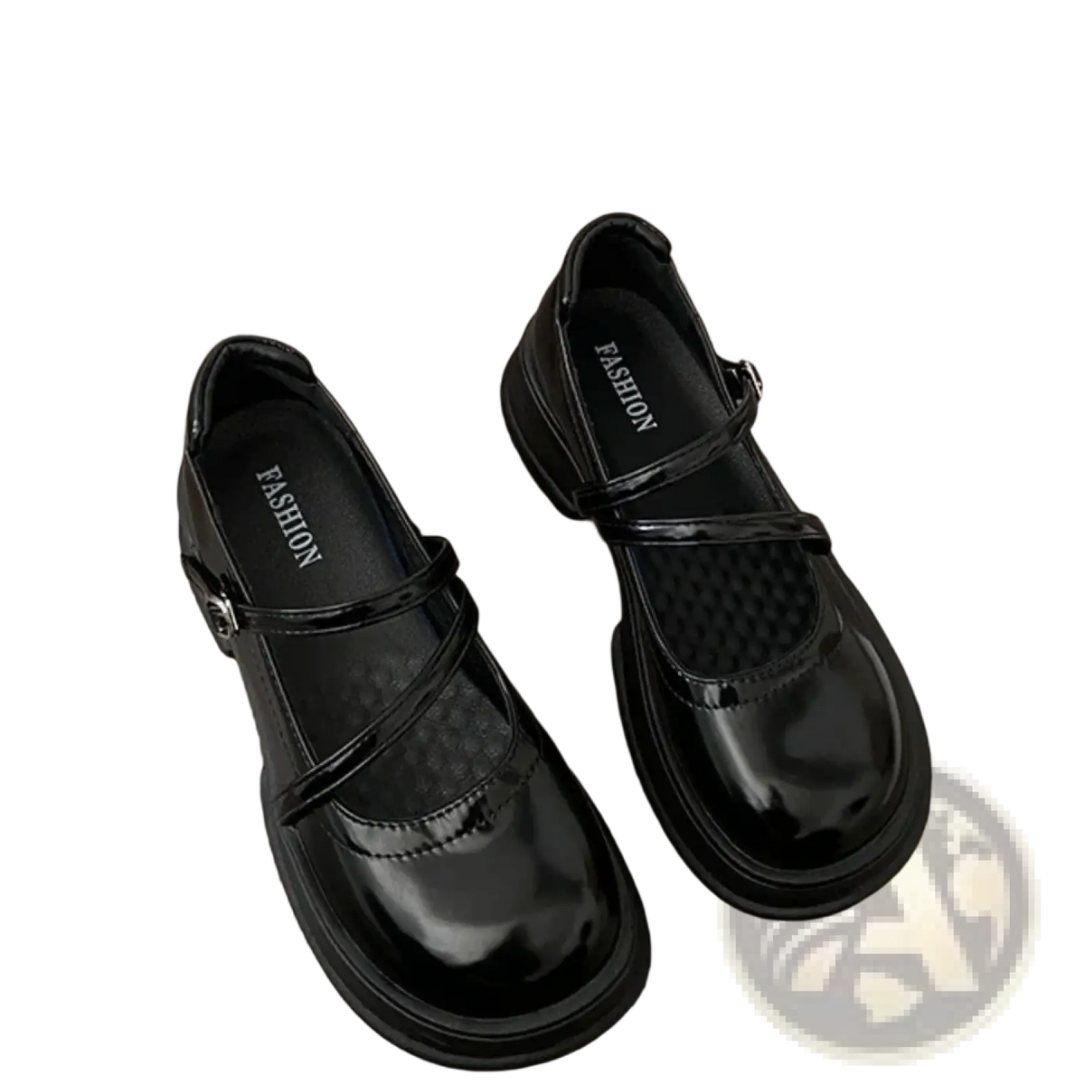Black patent leather mary jane chunky platform shoes with adjustable strap for stylish durable wear
