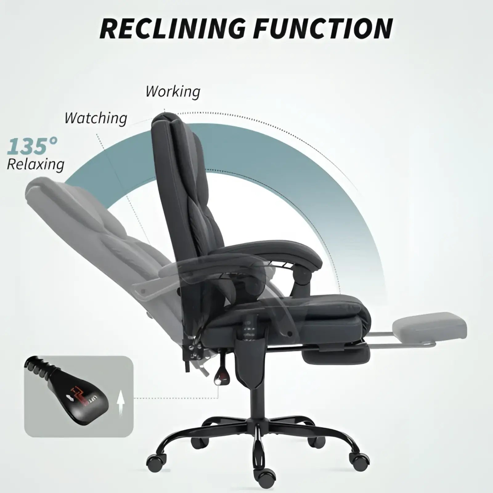 Black massage office chair with high back, padded armrests, footrest, and sleek modern design for comfort