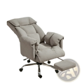 Beige plush massage office chair with adjustable headrest footrest cushioned seat and chrome base with black casters
