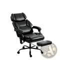Black leather massage office chair with heat, adjustable armrests, and footrest for enhanced comfort