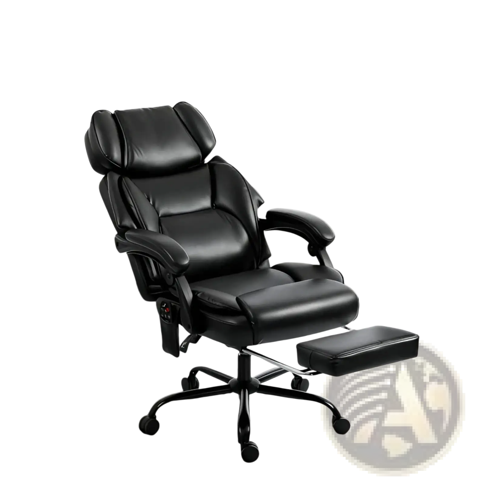 Black leather massage office chair with heat footrest and adjustable armrests for ergonomic comfort