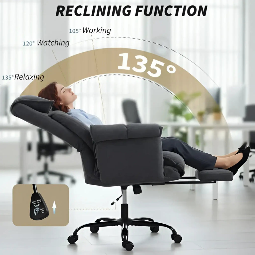 Black massage office chair reclining with adjustable 135-degree angle padded armrests and footrest