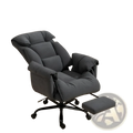 Dark gray plush massage office reclining chair with matching footrest and black caster wheels for comfort and support