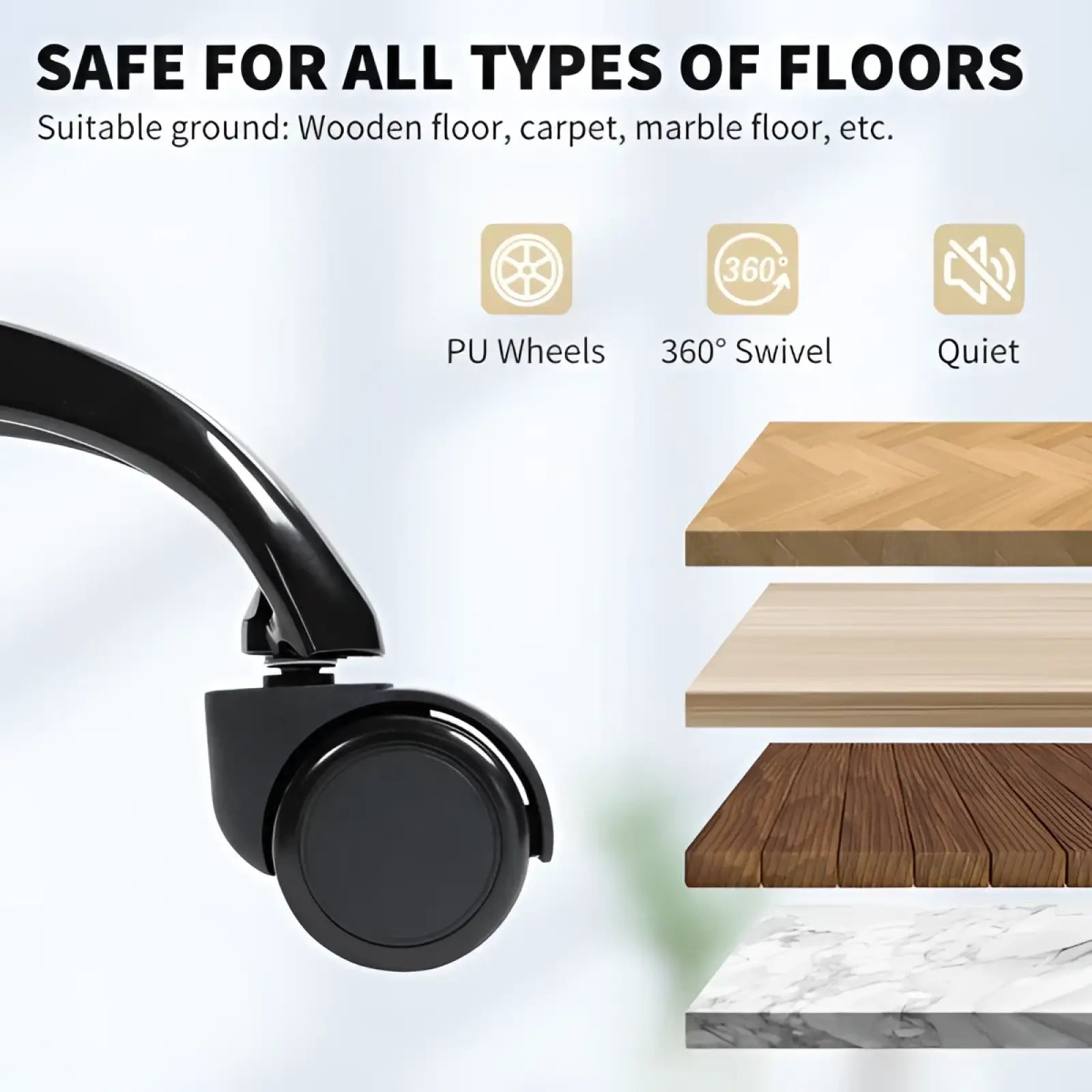 Black pu wheel with 360° swivel design for quiet movement on various floors on massage office chair reclining black with footrest