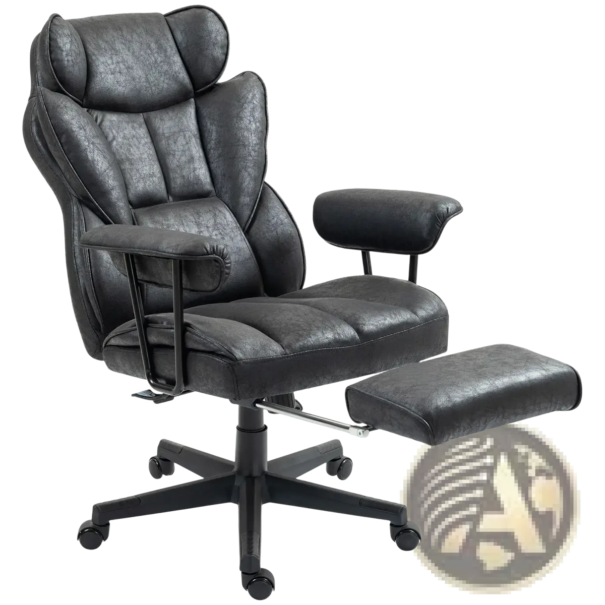 Black leather massage office chair with reclining footrest and adjustable armrests supporting up to 396lbs