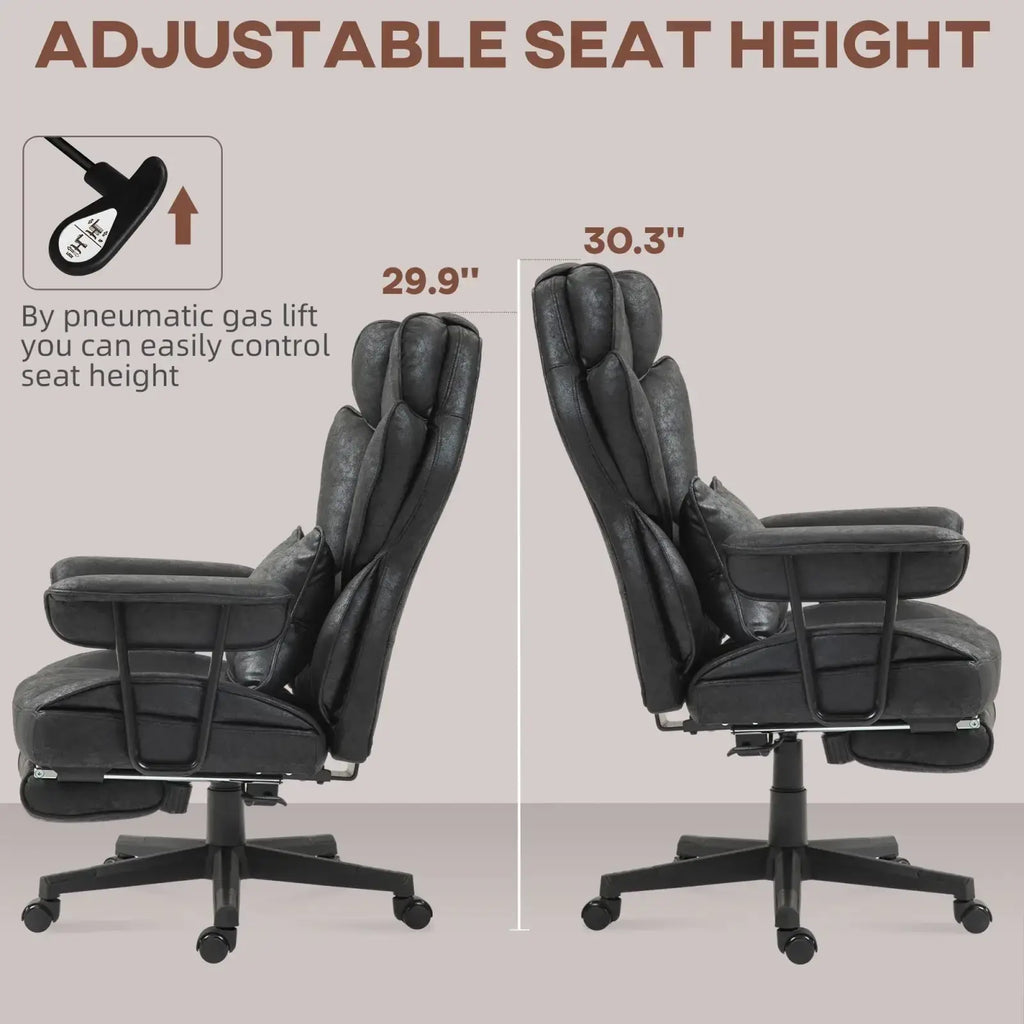Black leather massage office chair with reclining footrest adjustable seat height supports up to 396lbs