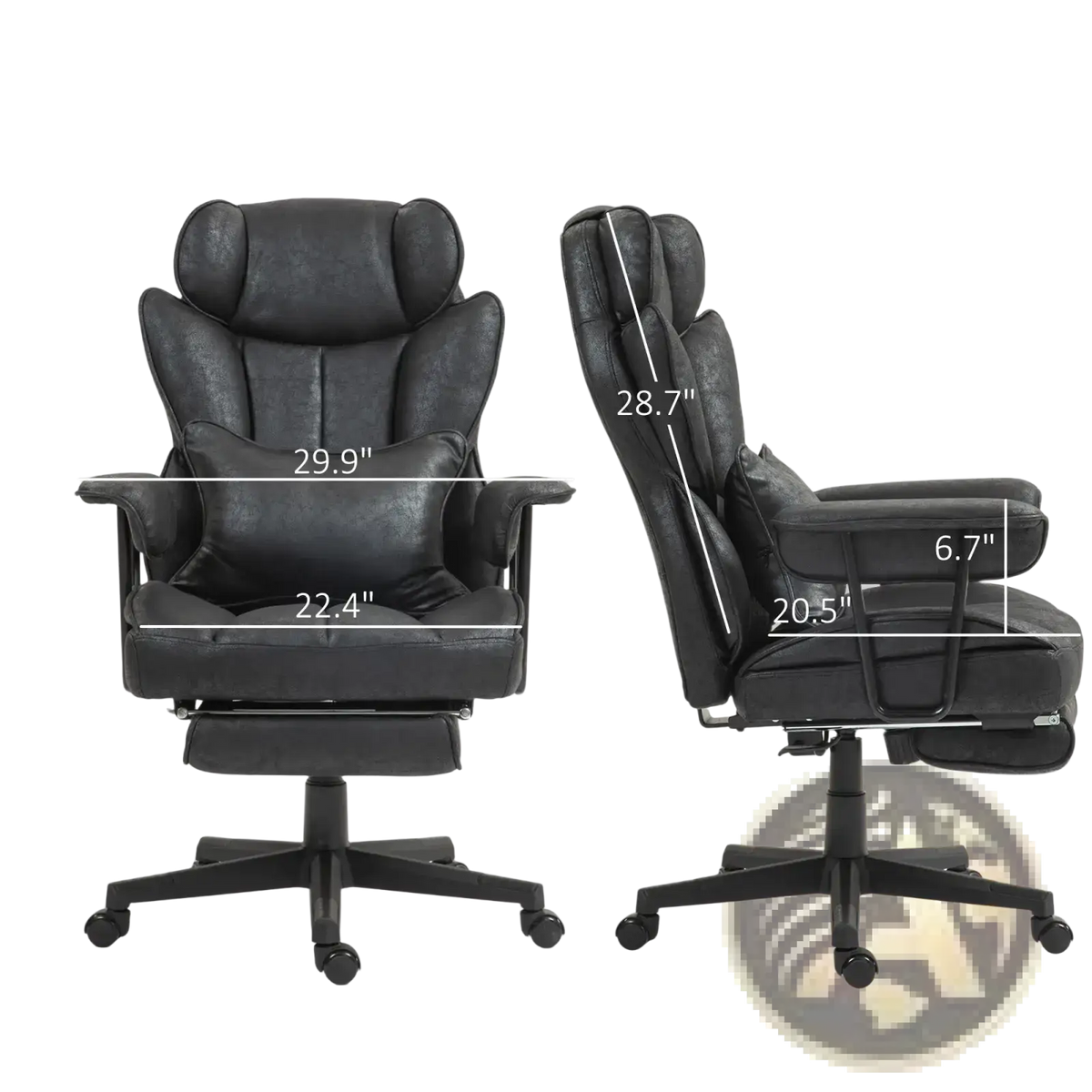Black leather massage office chair with high back and reclining footrest supporting up to 396lbs