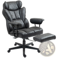 Black faux leather massage office chair with reclining footrest and five-wheel base supporting 396lbs capacity