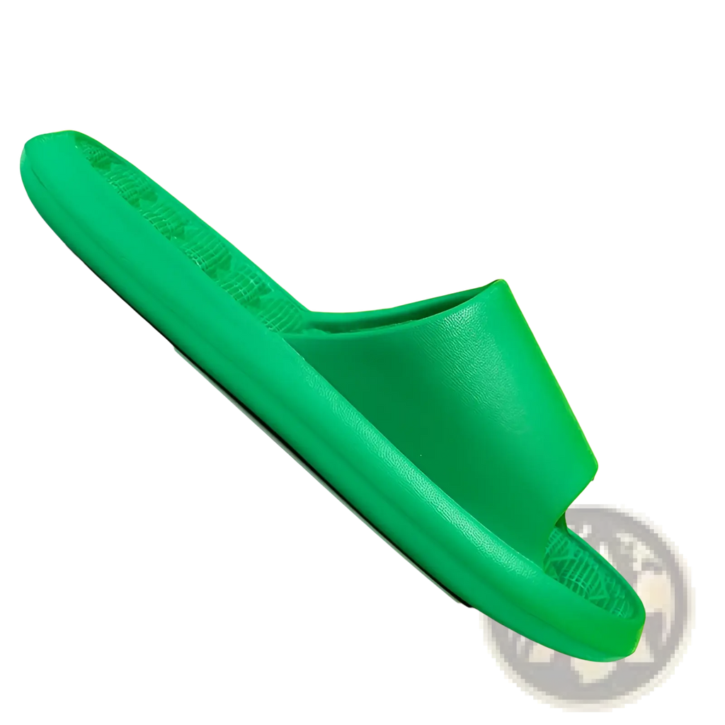 Vibrant green massage slippers honeycomb textured rubber slides with smooth textured sole and contoured footbed