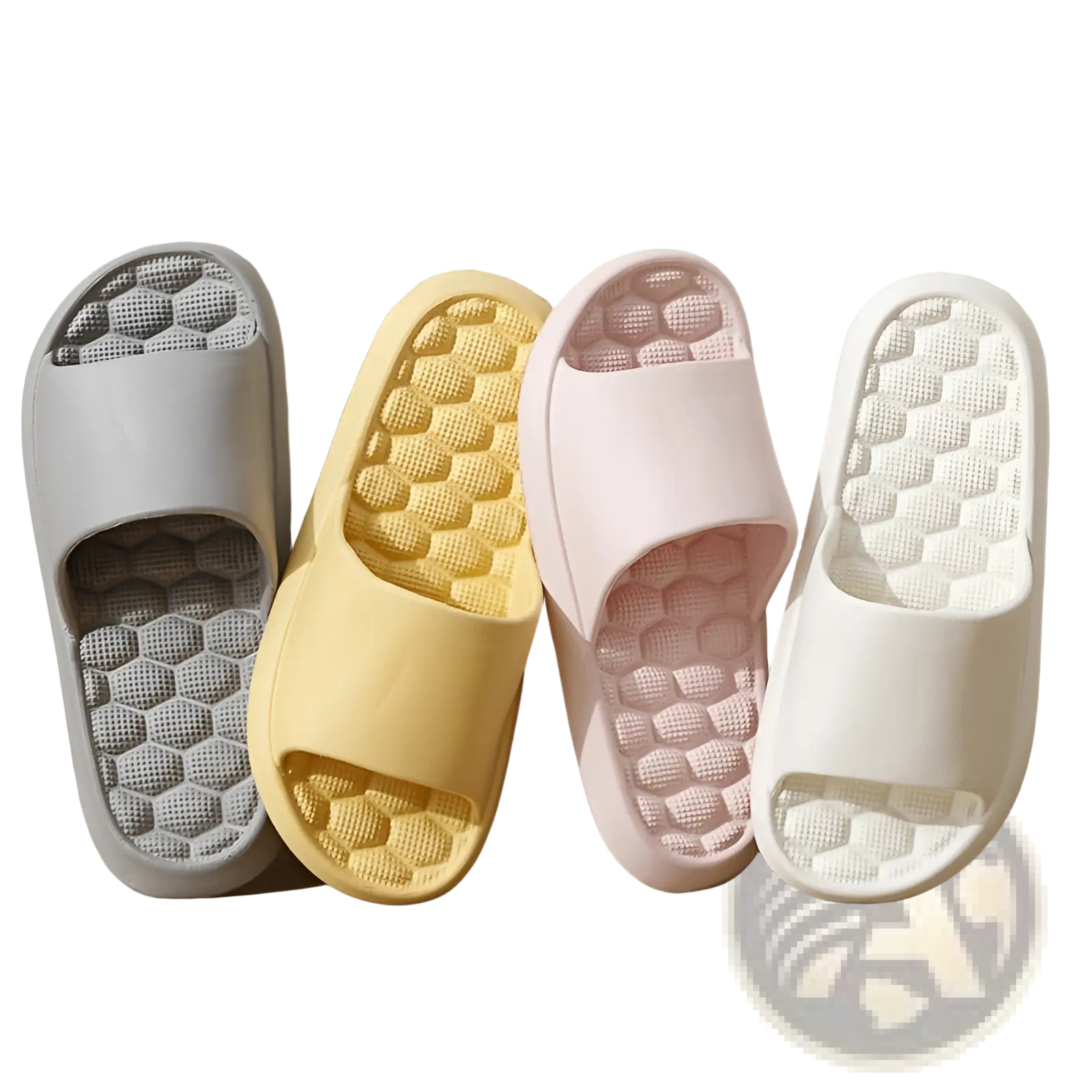 Set of four pastel-colored silicone massage slippers with honeycomb textured rubber soles for comfort and support
