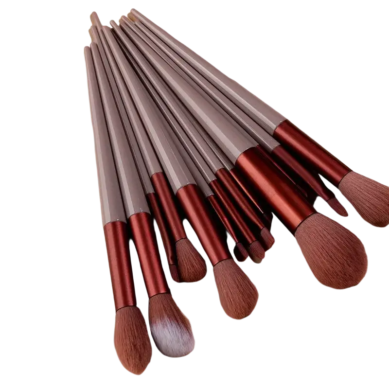 Set of 12 professional makeup brushes with sleek metallic silver and rose gold handles for refreshing matcha green makeup tool use