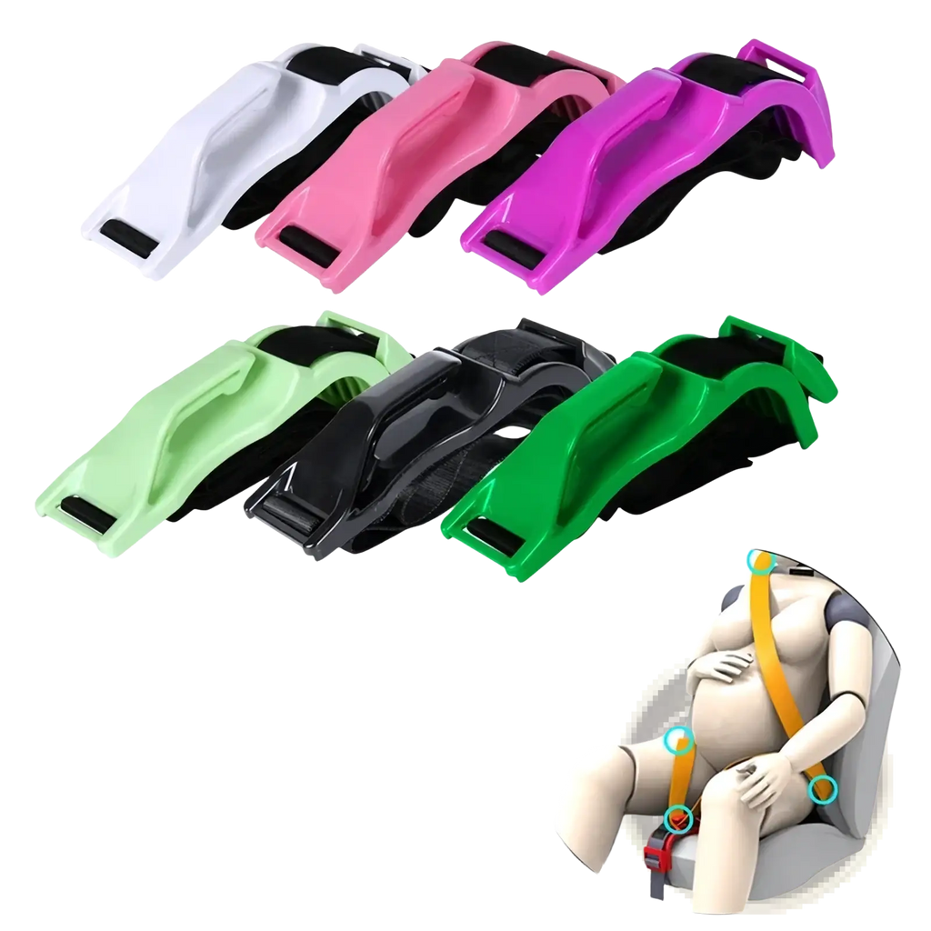 Colorful plastic maternity car seat belt adjusters with black elastic straps for pregnant women safety use