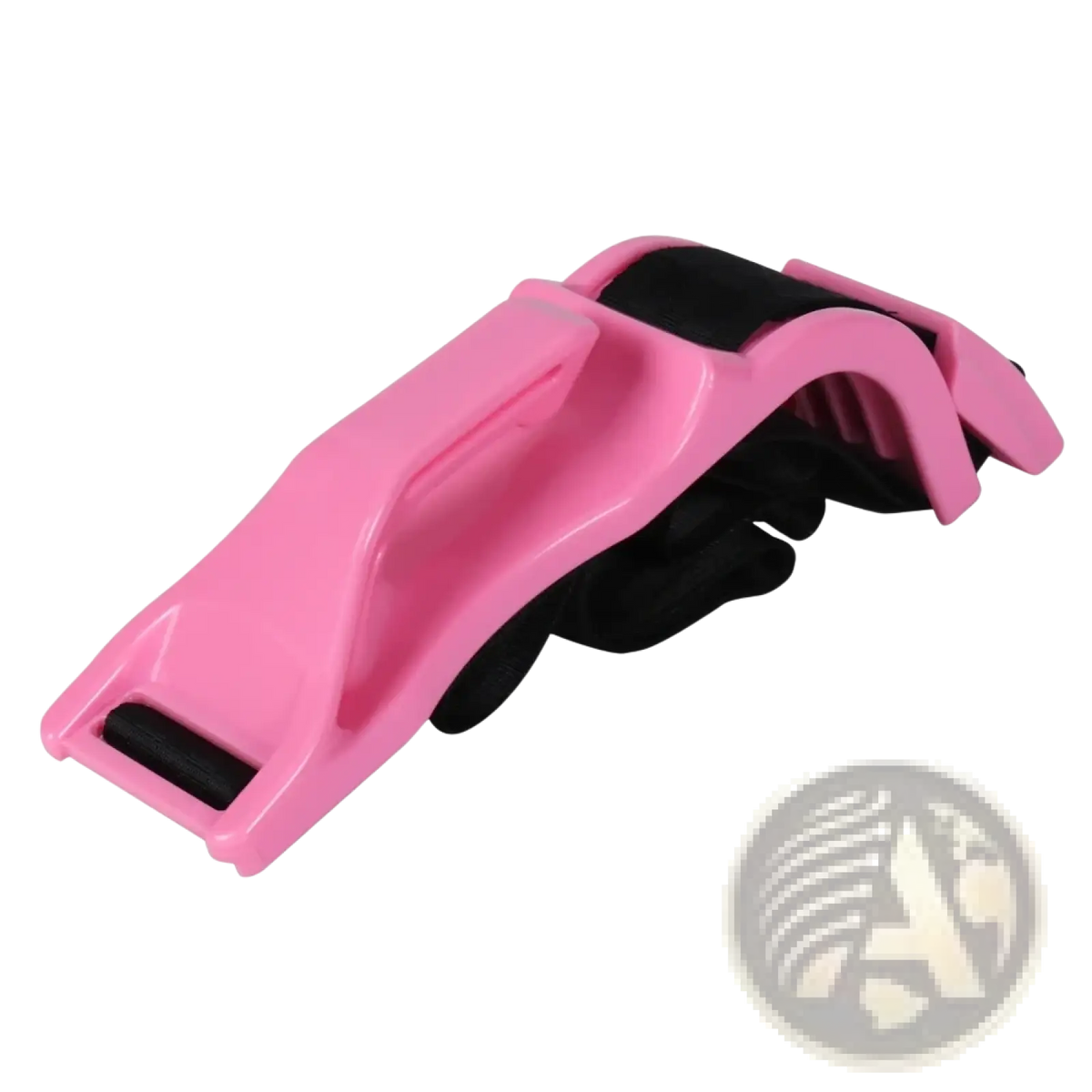 Maternity car seat belt adjuster with pink plastic and black fabric strap ergonomic design for pregnant women
