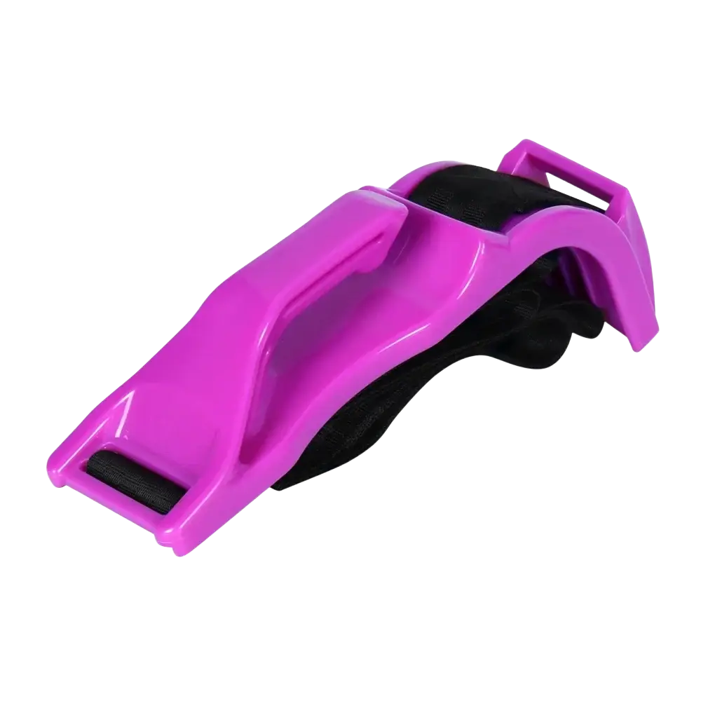 Maternity car seat belt adjuster with vibrant pink plastic clip and black elastic strap for pregnant women