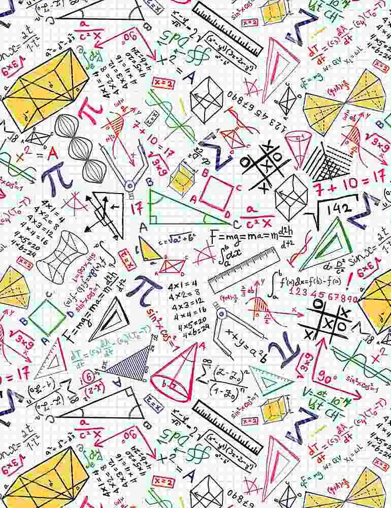 Plus size math print bow neck cotton blouse with a vibrant colorful geometric and equation pattern