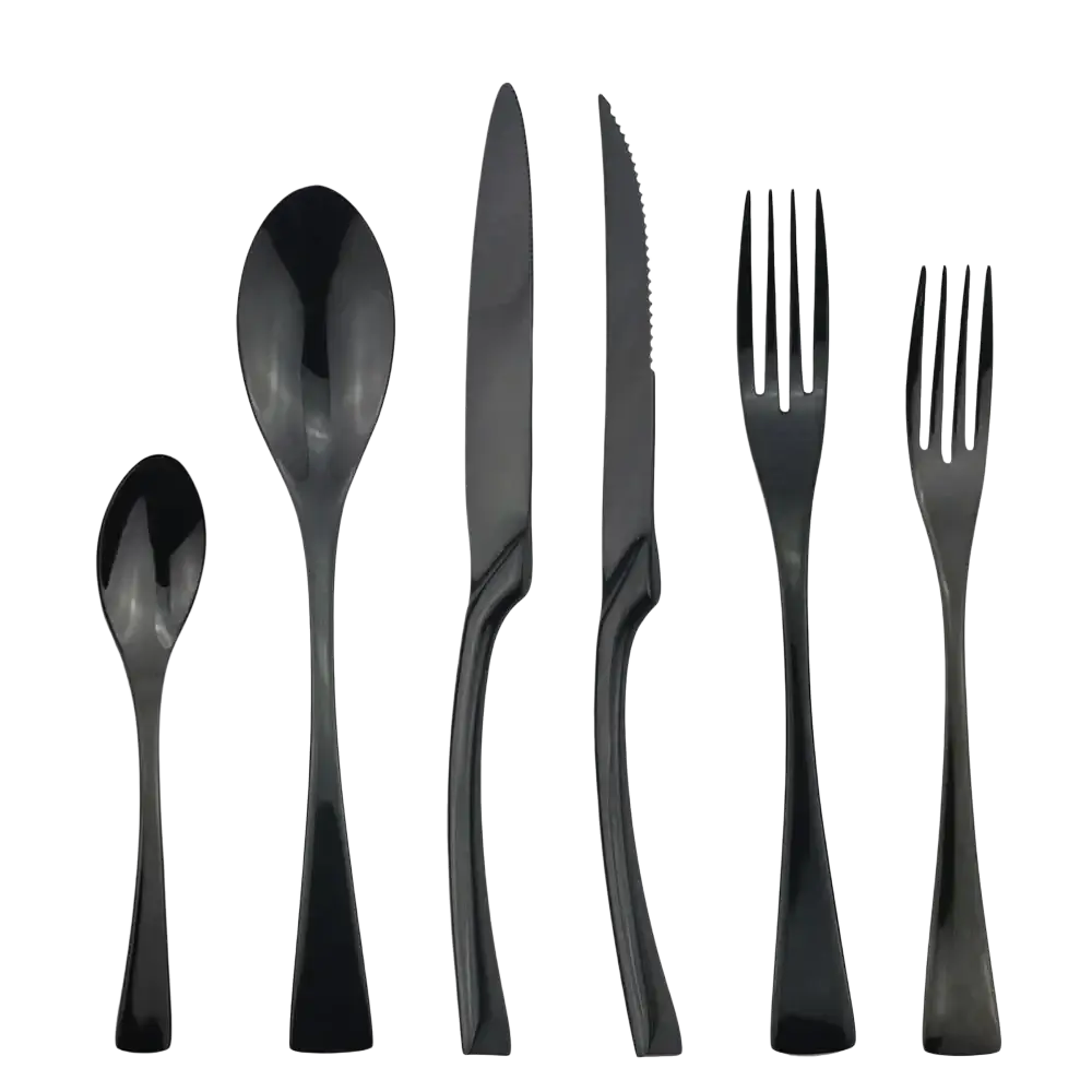 Matte black flatware set 24pcs made of stainless steel with black matte finish and ergonomic handles
