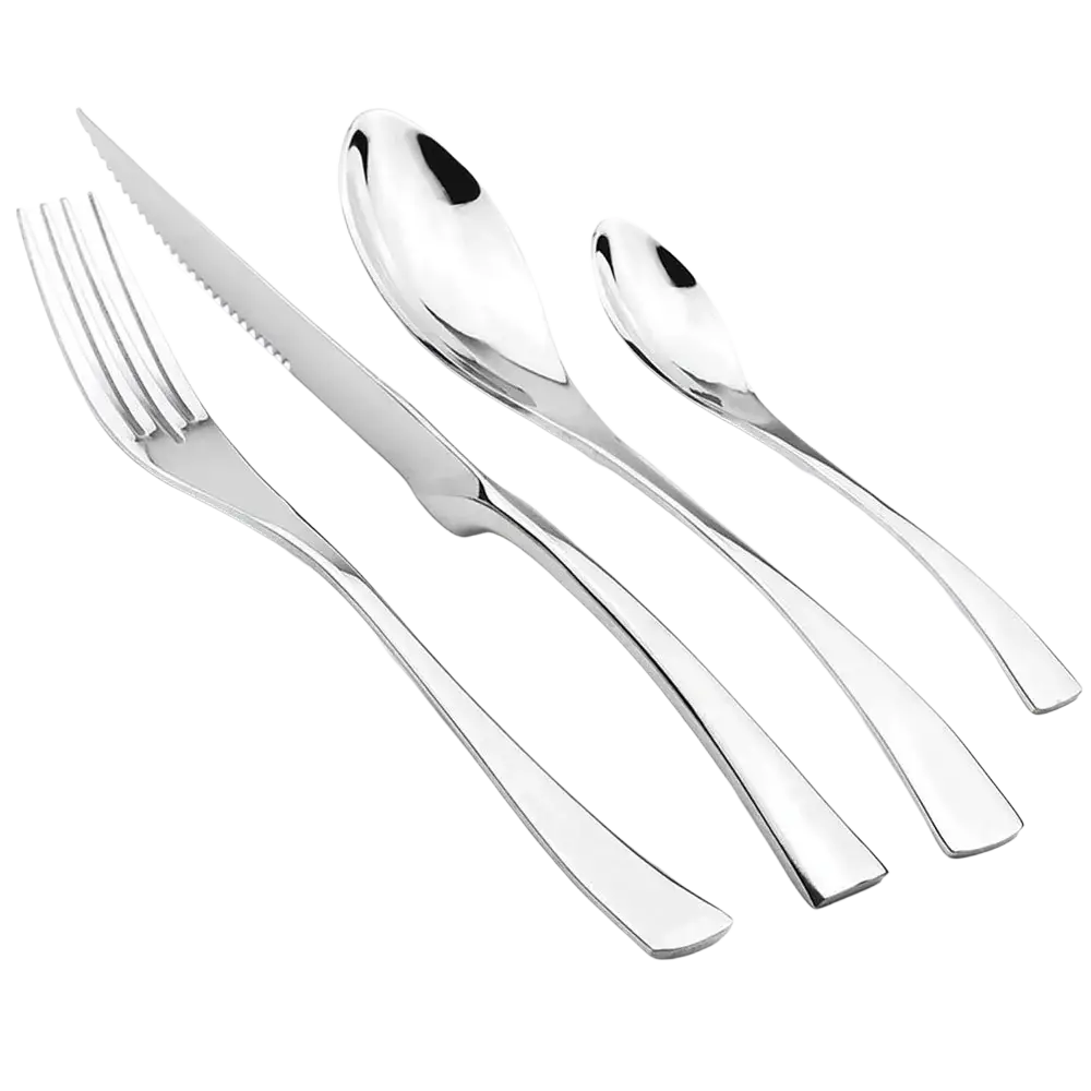 Matte black flatware set with shiny stainless steel cutlery featuring sleek modern design and polished handles