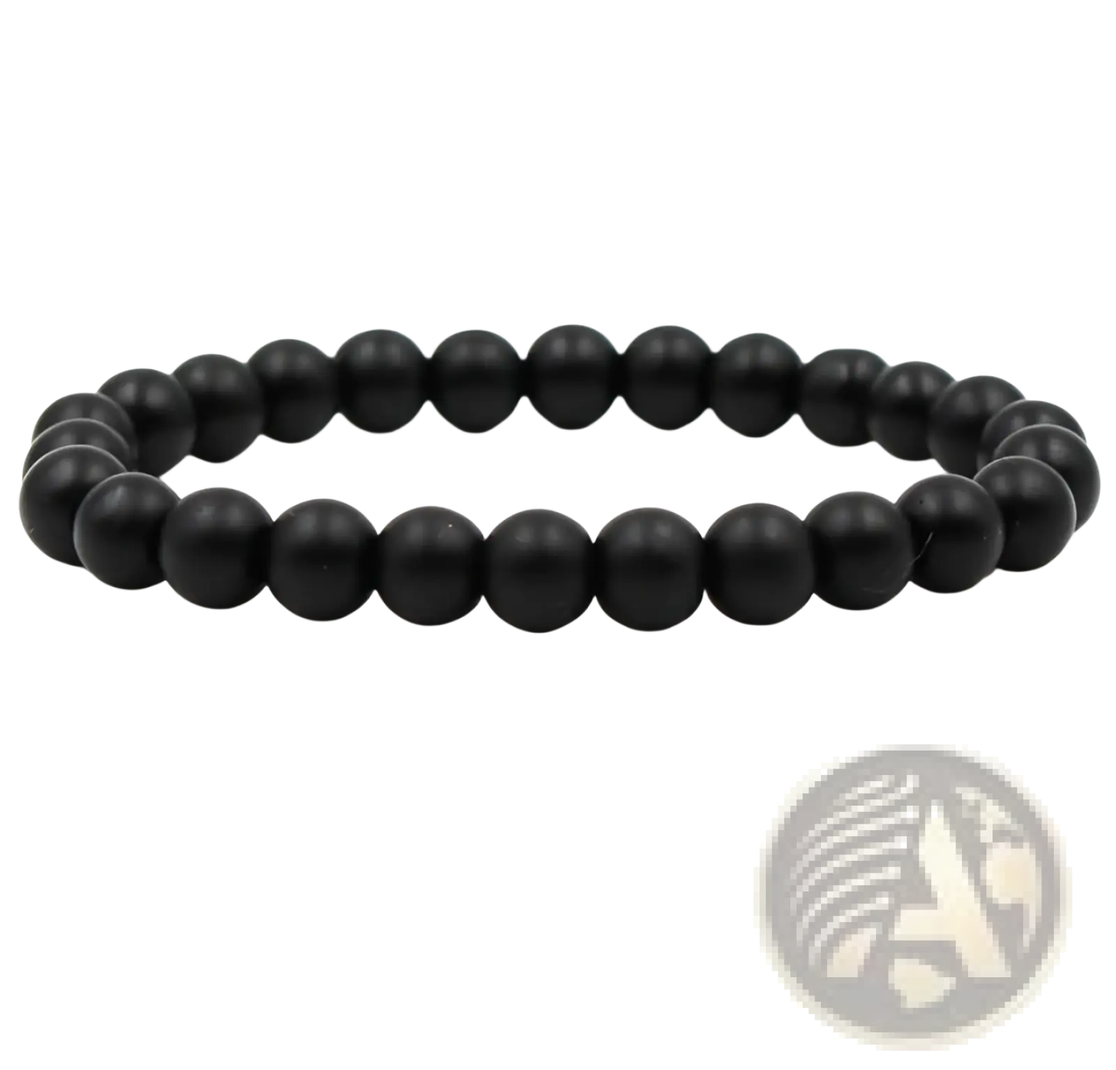 Matte black and green malachite elastic bead bracelet featuring smooth, uniformly sized spherical black beads