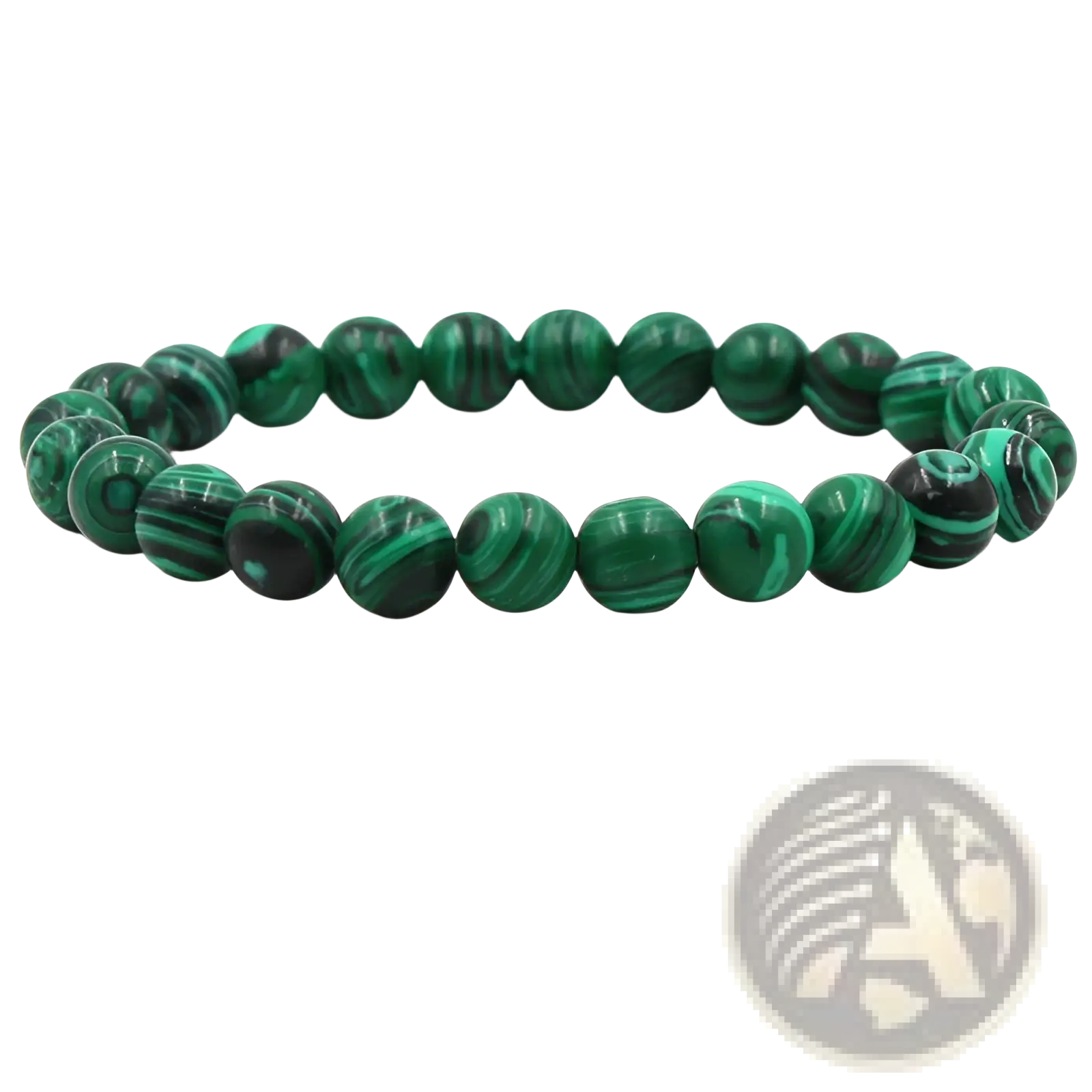 Matte black and green malachite elastic bead bracelet with vibrant green 8mm malachite beads and black swirling patterns