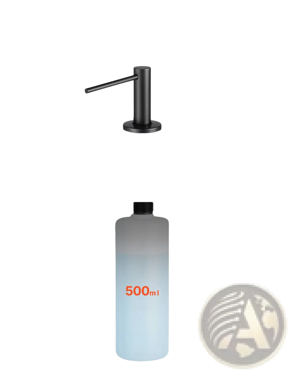 Matte black kitchen soap dispenser with sleek modern design and black matte finish mounted above the sink
