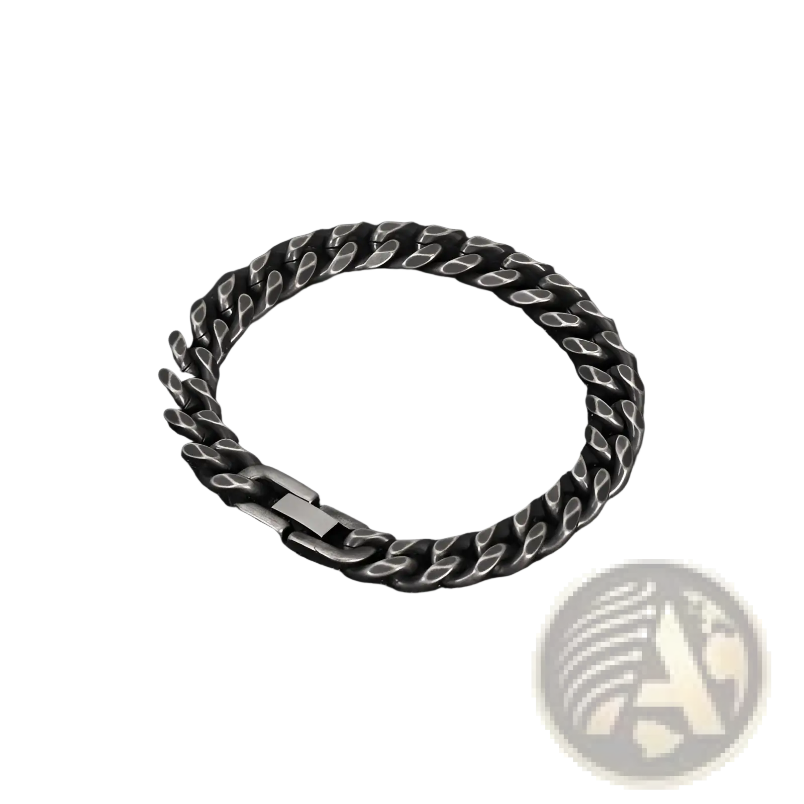 Matte black stainless steel curb chain bracelet featuring a sleek modern design in black stainless steel