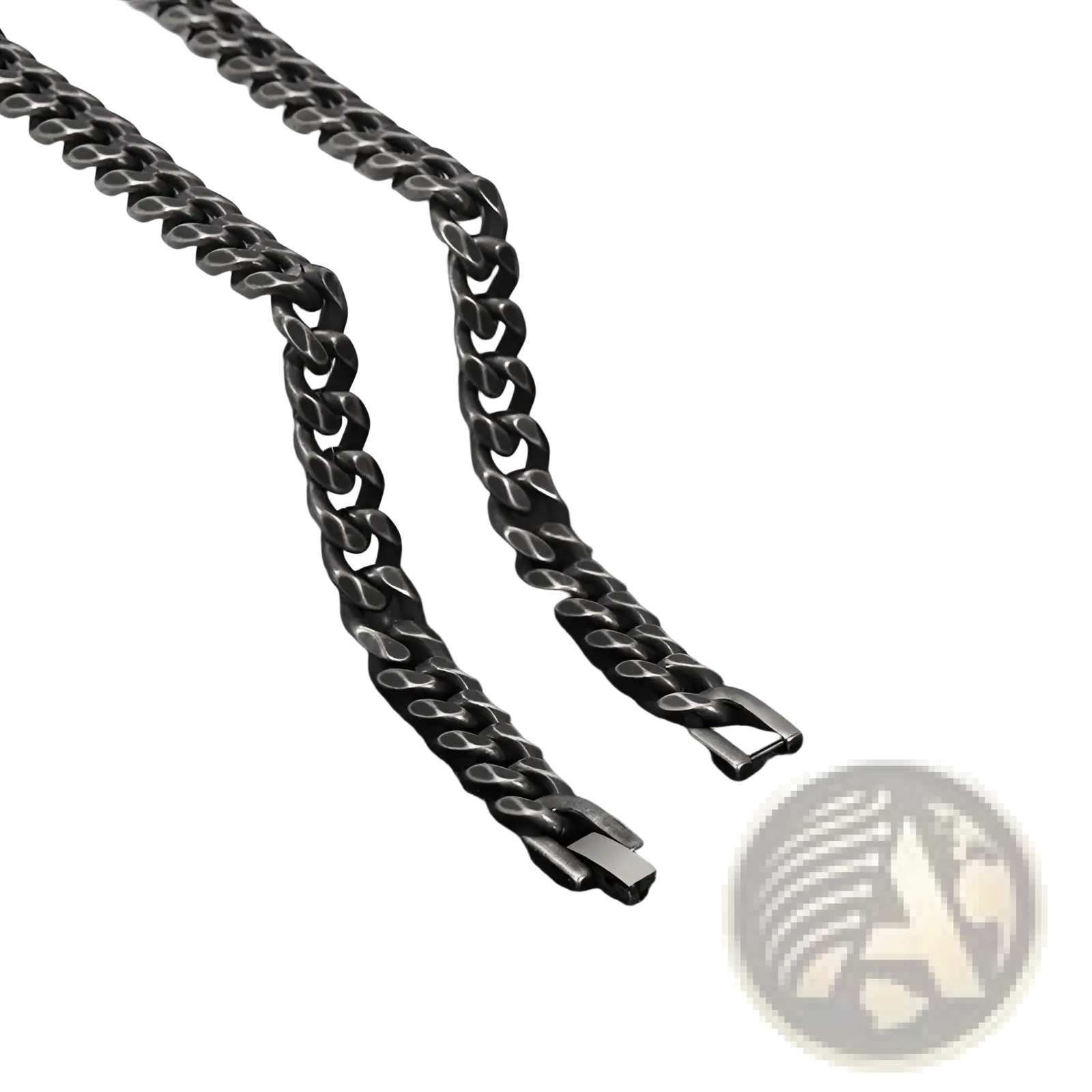 Matte black stainless steel curb chain bracelet featuring a durable clasp and a sleek matte finish