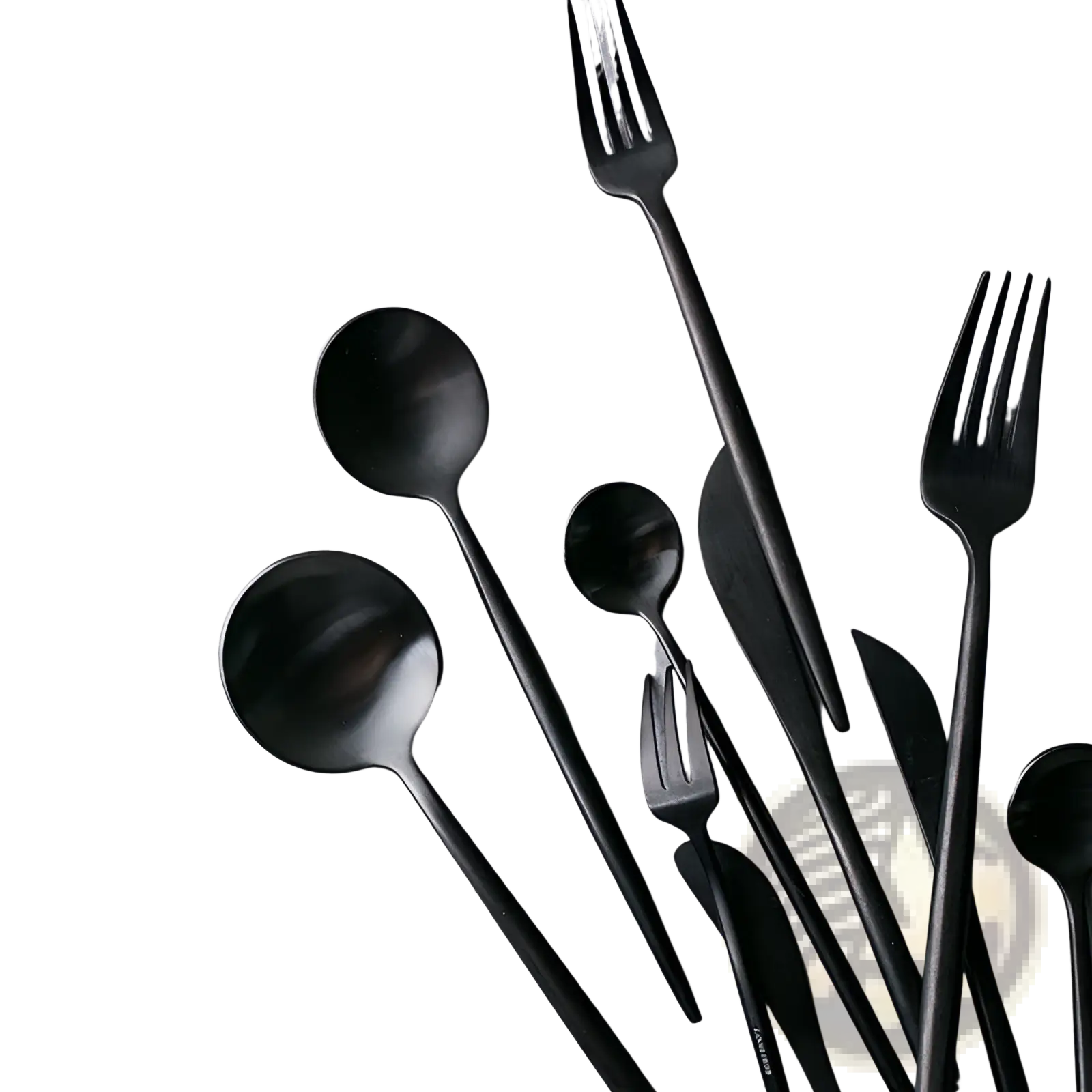 Matte black stainless steel cutlery 60 piece set with sleek modern design and black matte finish for tableware use