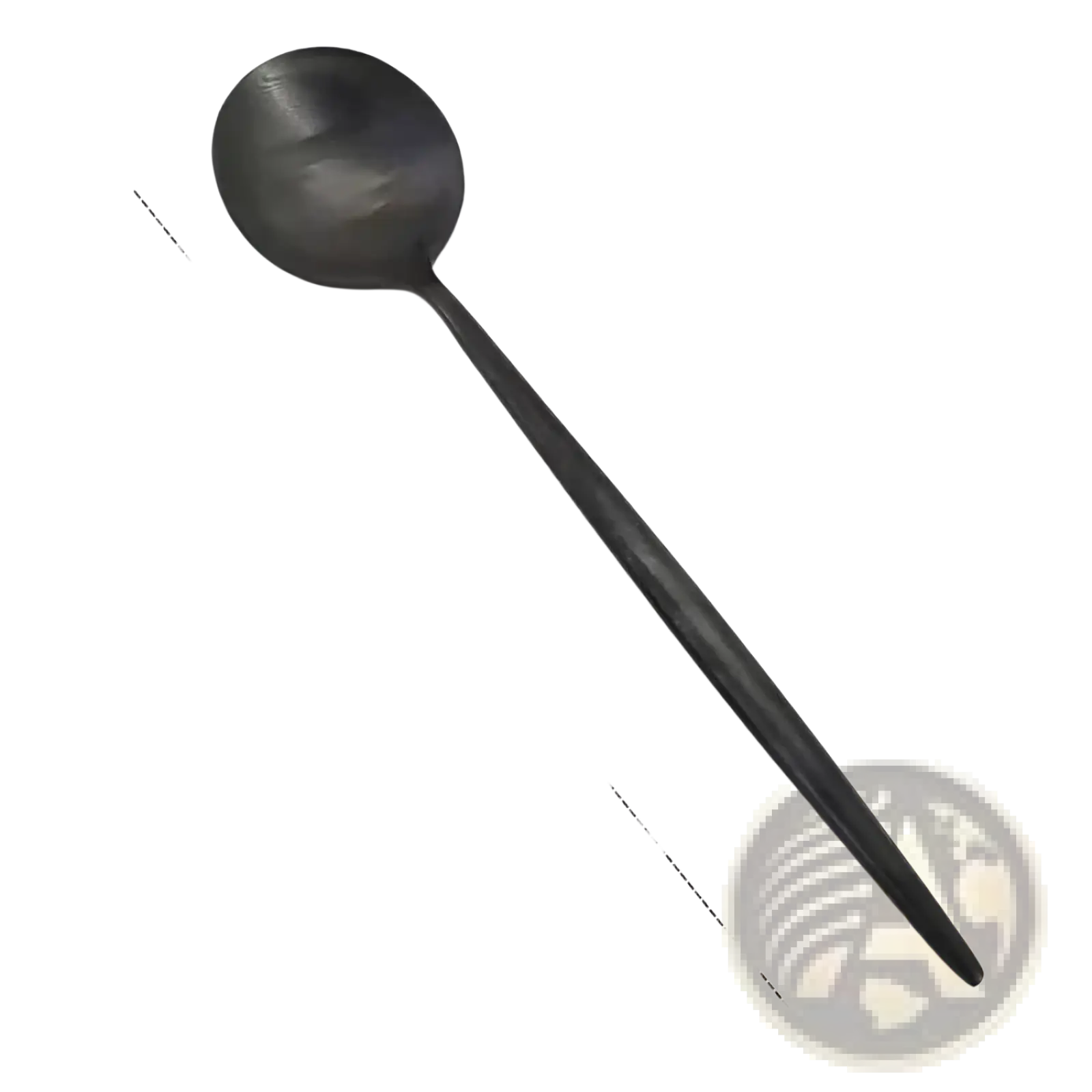 Black matte-finished stainless steel dinner spoon with sleek elongated handle and rounded bowl from 60 piece tableware set