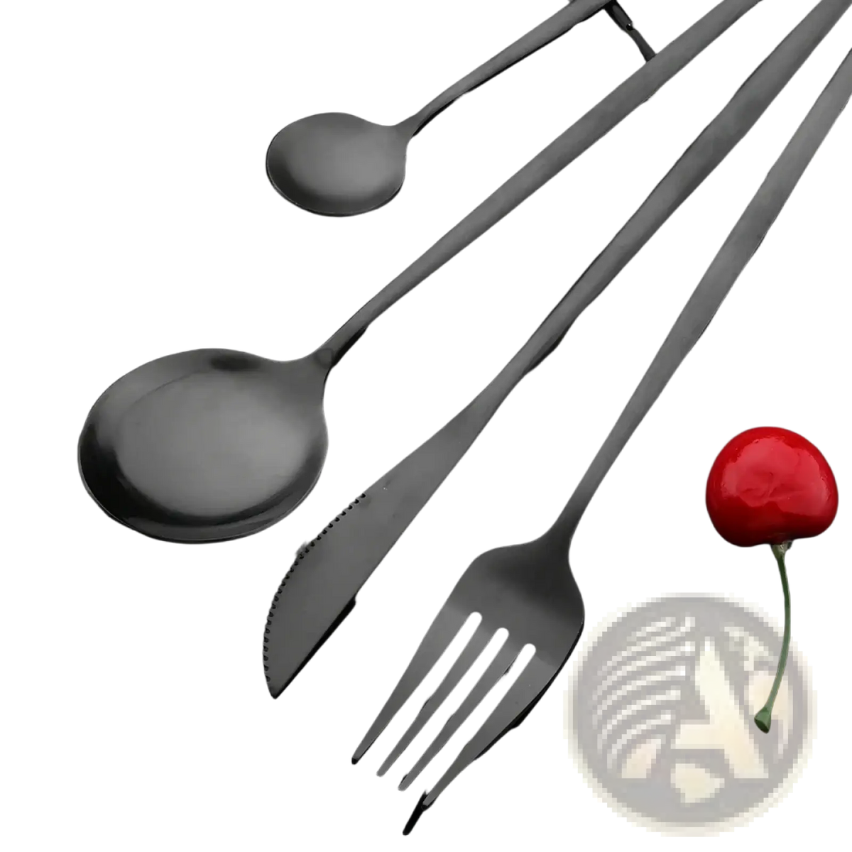 Matte black stainless steel flatware dinnerware set featuring spoon fork and knife with sleek modern design